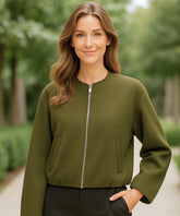 Comprar jaqueta bomber feminina lã cropped mangas bufantes zíper frontal bolsos duplos em promoção ZARA